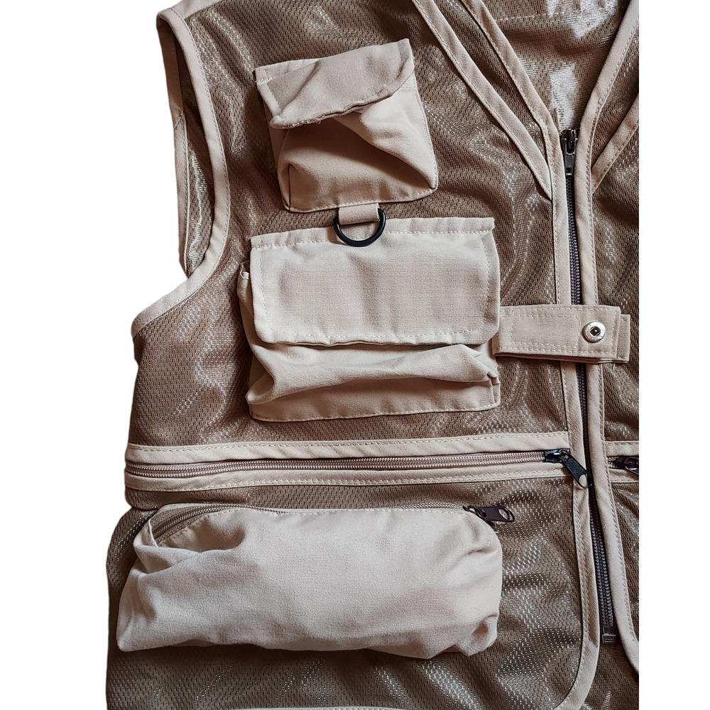 Eagle Claw Deluxe Beige Utility Fly Fishing Vest 10 Pocket Adjustable Zip  Sz XL - Picture 4 of 8